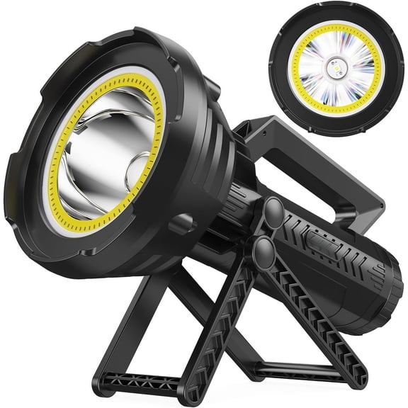Rechargeable Spotlight Flashlight, 1500 lumens 600 Yards with Combo led floodlight Handheld Large searchlight with red Lens USB C Rechargeable (Black Combo)
