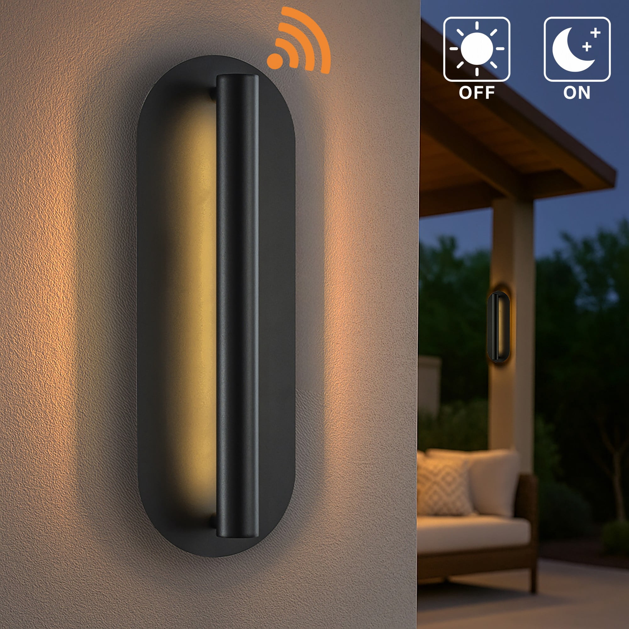 H19" Oval Matte Black 23W Integrated LED Wall Sconce with Acrylic Shade Modern Dusk to Dawn Outdoor Wall Light Waterproof Exterior Light Fixture for Porch  Patio