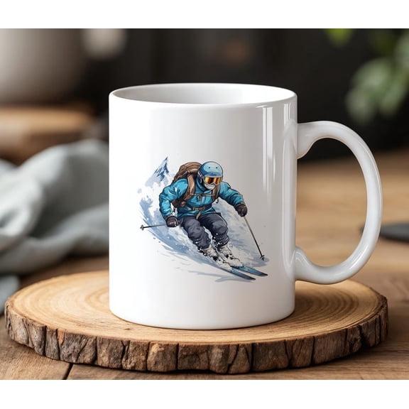H1andmade SkI1Ing Ceramic Mug Snowy Mountain Spor Coffee Cup Winter Adventure Gift for Skier M1en WoM1en 330ml Snow Lover Mug