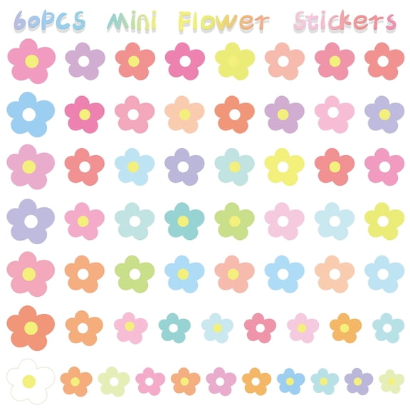 Laffact Mini Flower Stickers, 60 Count for Scrapbooking Craft Decoration
