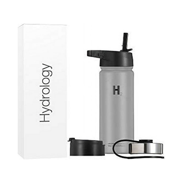 H2 Hydrology Water Bottle, Stainless Steel, Large Insulated Water Bottles, Metal  Water Bottles, Vacuum Sports Bottle, Double Wall Water Bottle with Straw  Insulated, 3 Lids (18 oz, Graphite) 