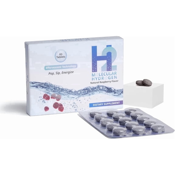 H2 Molecular Hydrogen Water Tablets with Magnesium  12 PPM Effervescent Hydrogen Tablets for Drinking Water, Supports Hydration, Energy & Metabolism, Raspberry Flavor, 60 Tablets