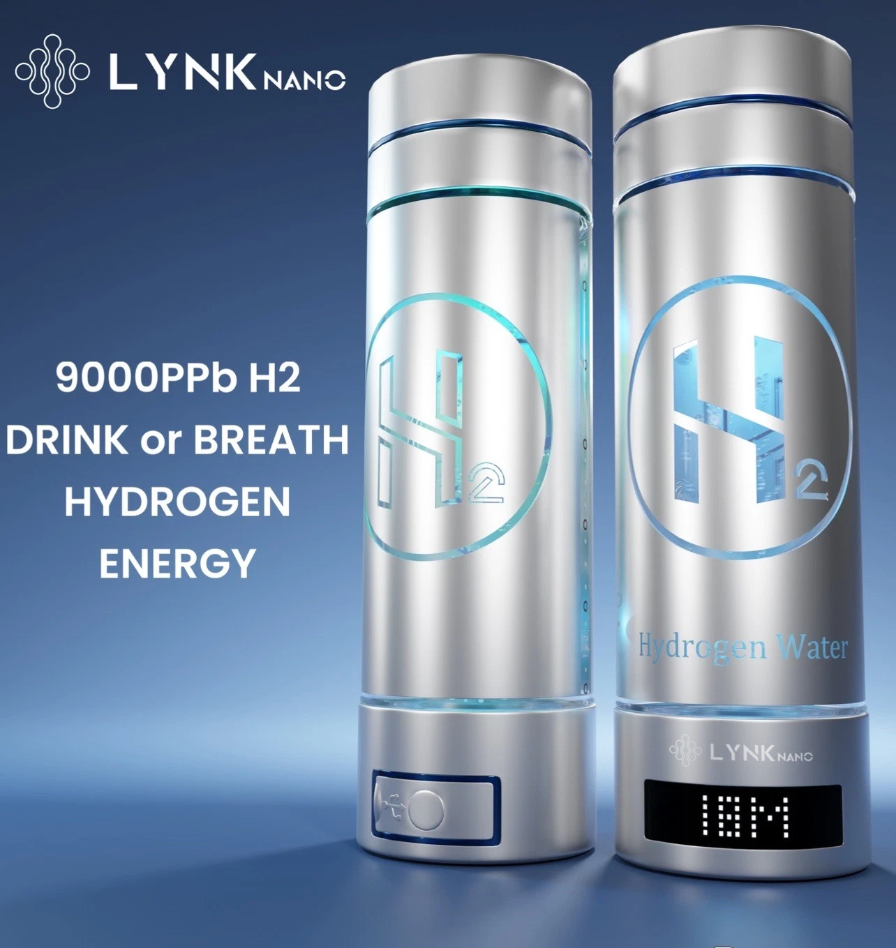 Portable 2000+ppb-9000 PPb Digital Screen 2 in 1 Healthy Hydrogen 300ml Rich Water Bottle & Inhaler