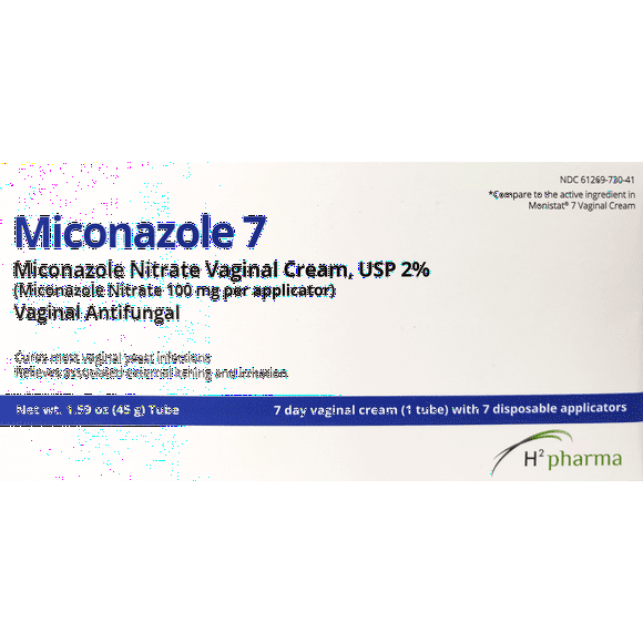 H2 Pharma Miconazole 7 - Miconazole Nitrate 2% Vaginal Cream, 1.59 oz Tube - Antifungal for Yeast Infection, Relieves Itching