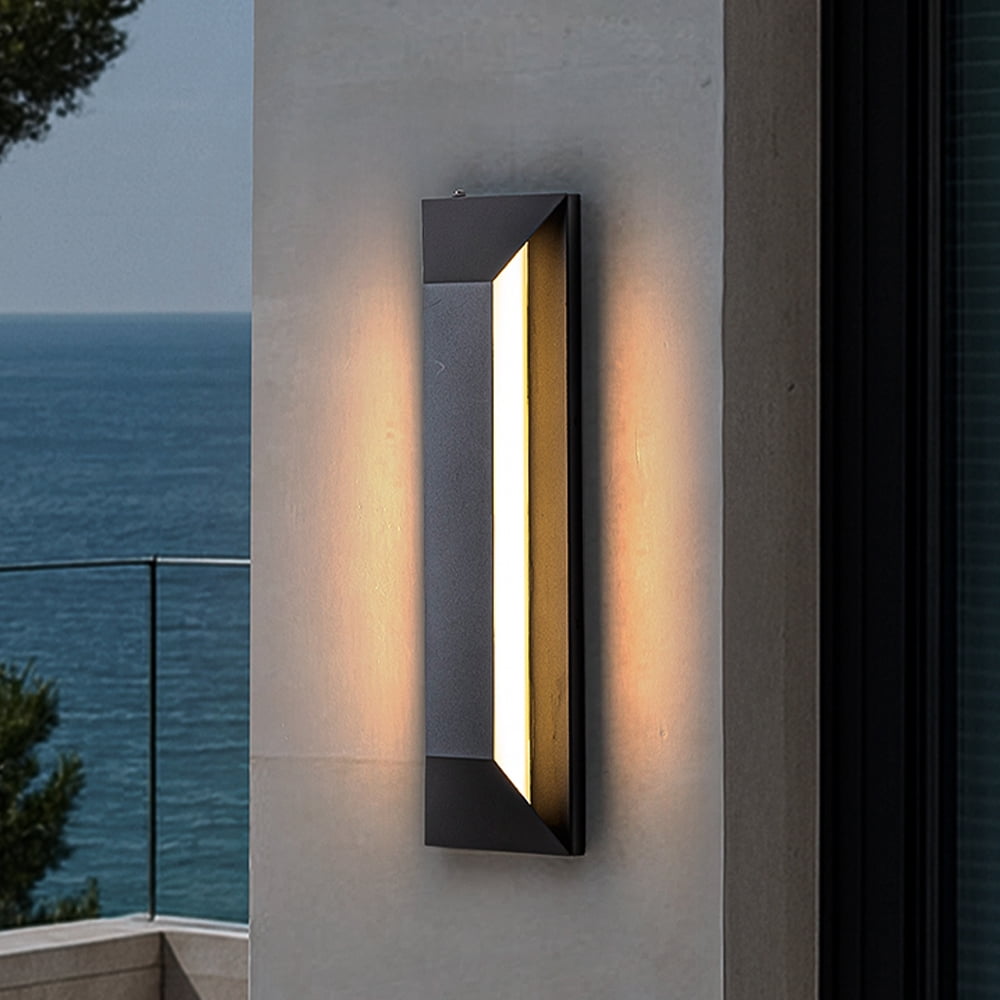 H22" Large Dusk to Dawn Modern Outdoor Wall Light 24W Integrated LED Exterior Wall Sconce with Black Trapezoid Design and Acrylic Shade for Garage Entryway