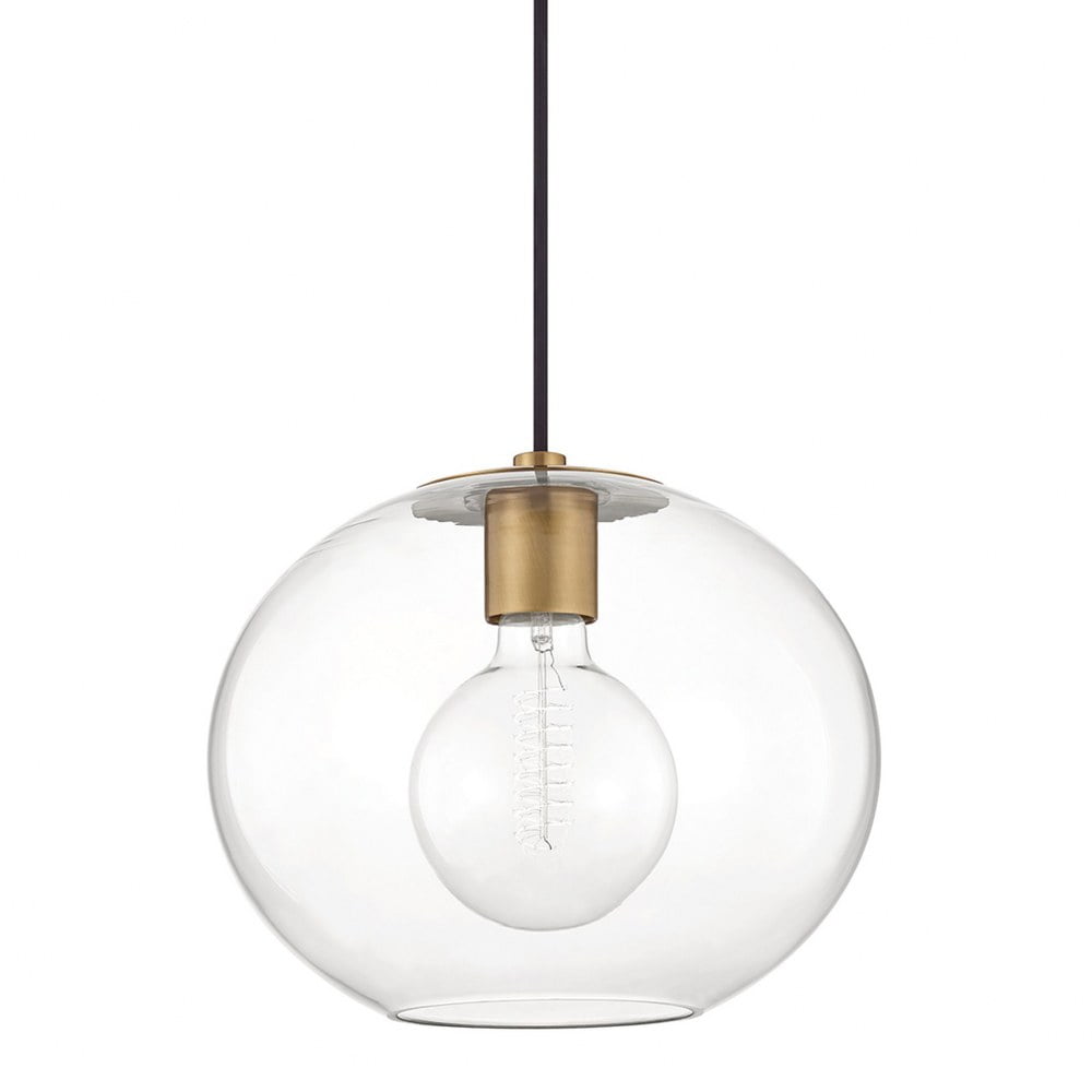 Aged Brass Globe Pendant Light with Clear Glass Shade