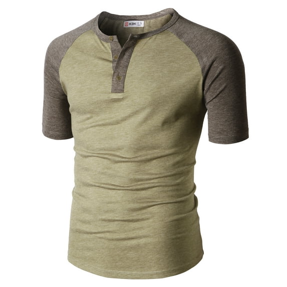 H2H Men Slim Fit Henley Raglan Short Sleeve Contrast Color Block Casual Baseball T-Shirt (CMTTS0222)