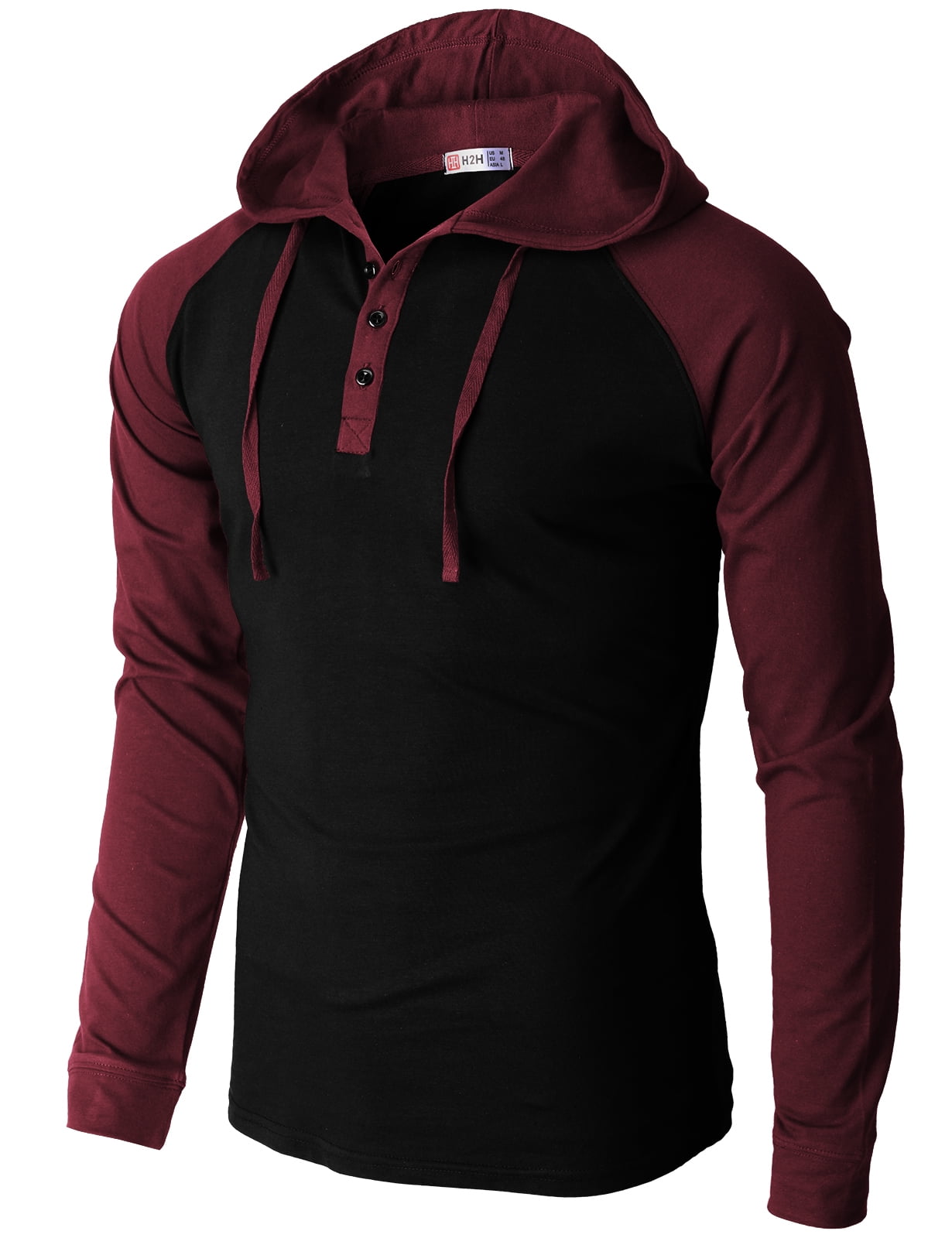 H2H Men's Casual Slim Fit Hoodie Henley Shirts Raglan Long
