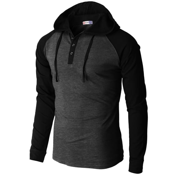 H2H Men's Casual Slim Fit Hoodie Henley Shirts Raglan Long-Sleeve with Pocket CHARCOALBLACK US L/Asia XL (CMOHOL074)