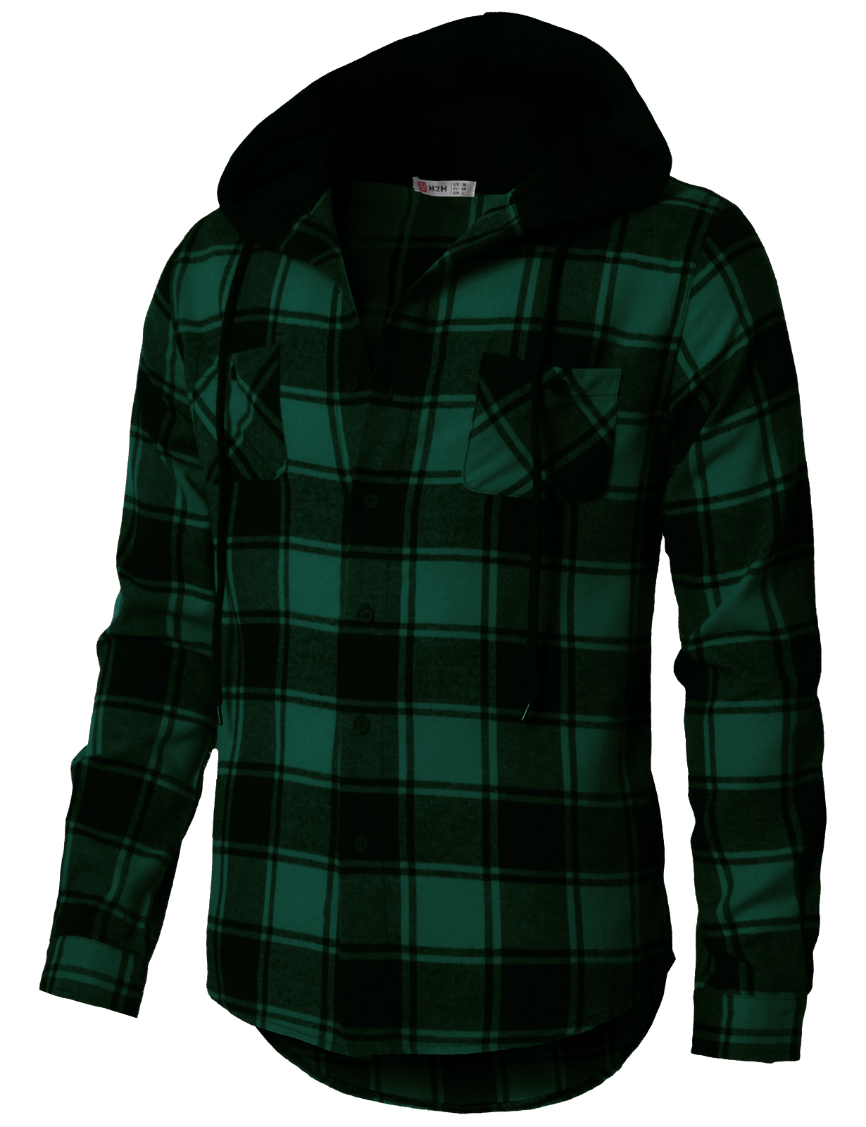 H2H Men's Fashion Plaid Long Sleeve Button Up Shirt Hooded Shirts