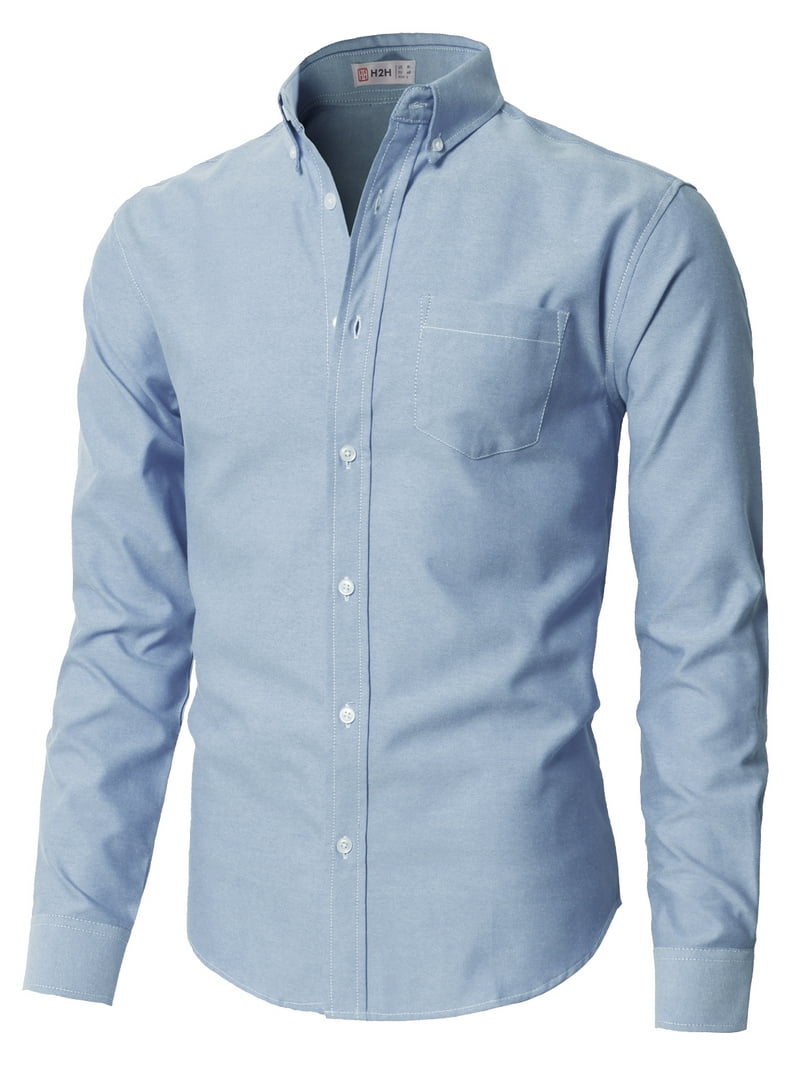 H2H Men's Solid Long-Sleeve Oxford Dress Shirt BLUE US XL