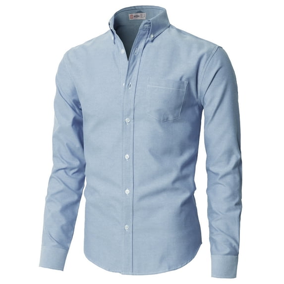 H2H Men's Solid Long-Sleeve Oxford Dress Shirt BLUE US XL/Asia 2XL (KMTSTL0521)