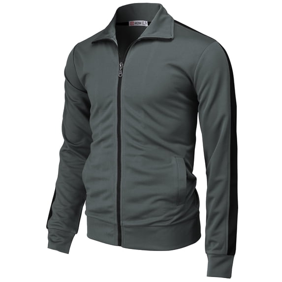 H2H Mens Active Slim Fit Track Lightweight Jacket Zip-up Long Sleeve Training Basic Designed CHARCOAL US M/ASIA L (CMOJA134)