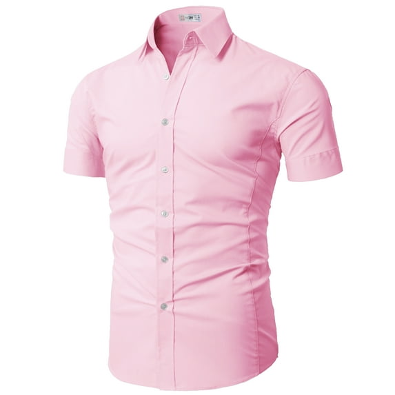 H2H Mens Basic Fashion Dressy Short Sleeves Shirt PINK US S/Asia M (KMTSTS0133)