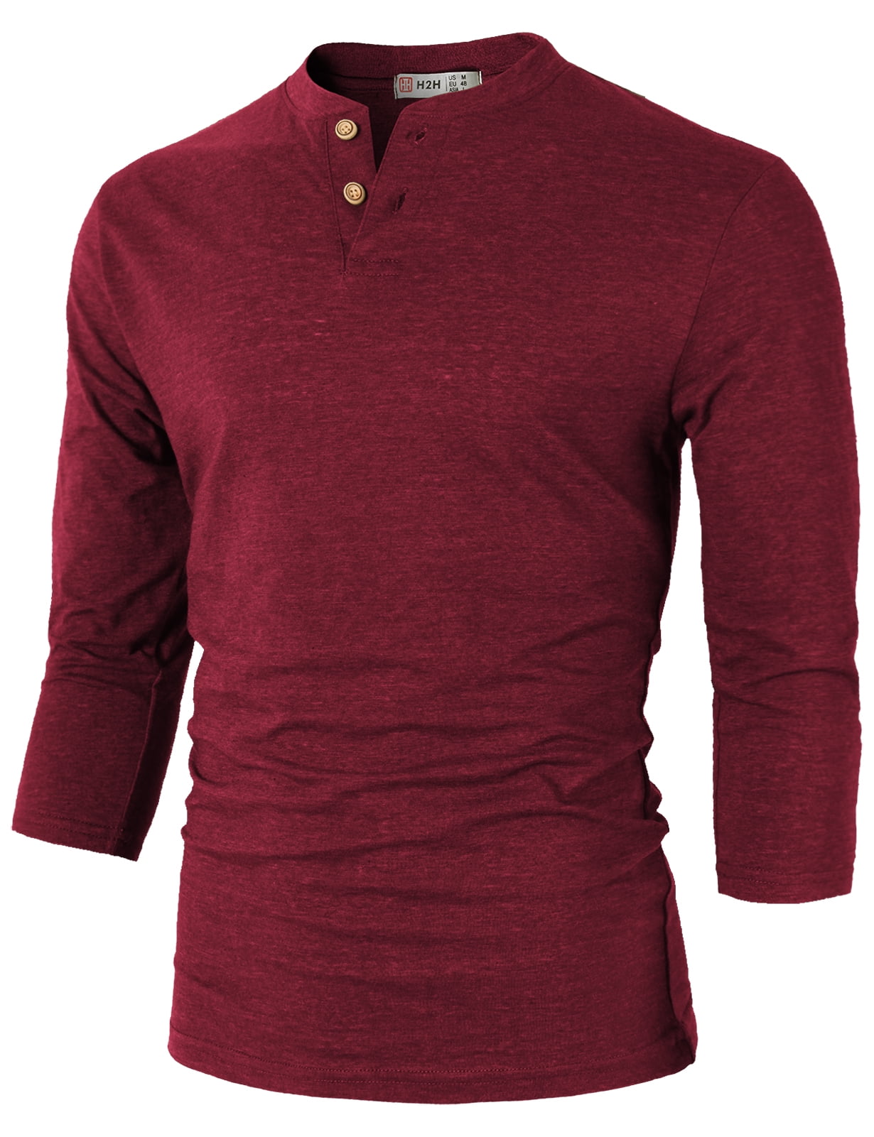 H2H Mens Casual 3/4 Sleeves Slim Fit Henley Tshirts