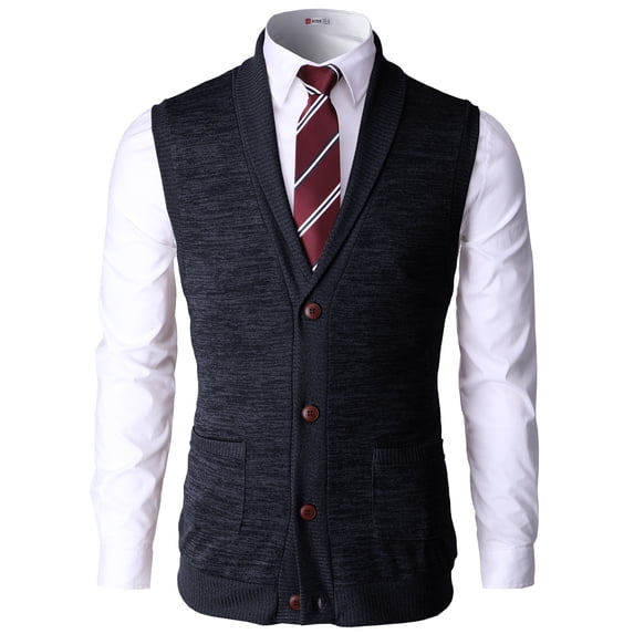 H2H Mens Casual Basic Shawl Collar Knitted Slim Fit Vest with Ribbing Edge (CMOV034)