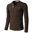 thumbnail image 1 of H2H Mens Casual Henley Long Sleeve Waffle Cotton T-Shirts BROWN US S/ASIA M (KMTTL062), 1 of 6