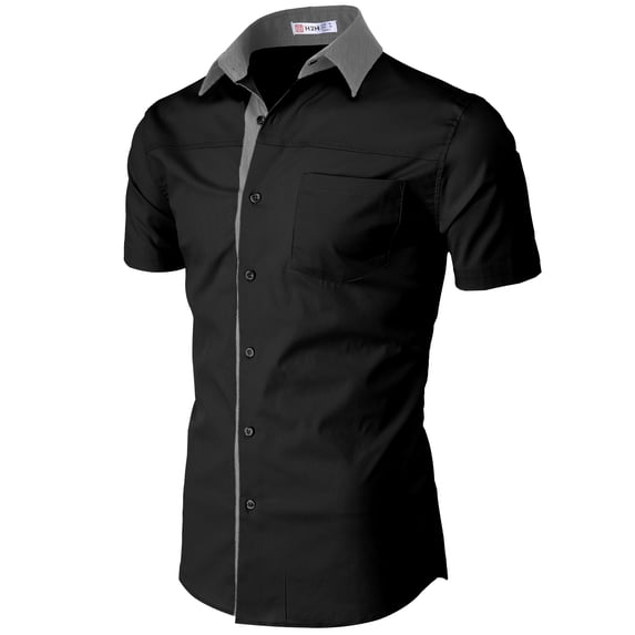 H2H Mens Casual Slim Fit Button-Down Dress Shirts Short Sleeves Solid Colors BLACK US S/Asia M (CMTSTS046)