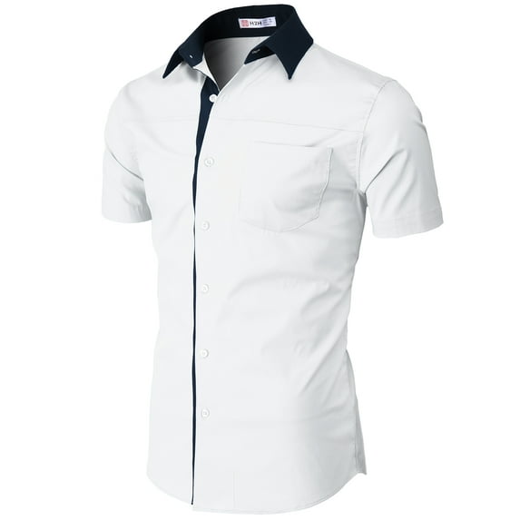 H2H Mens Casual Slim Fit Button-Down Dress Shirts Short Sleeves Solid Colors WHITE US M/Asia L (CMTSTS046)
