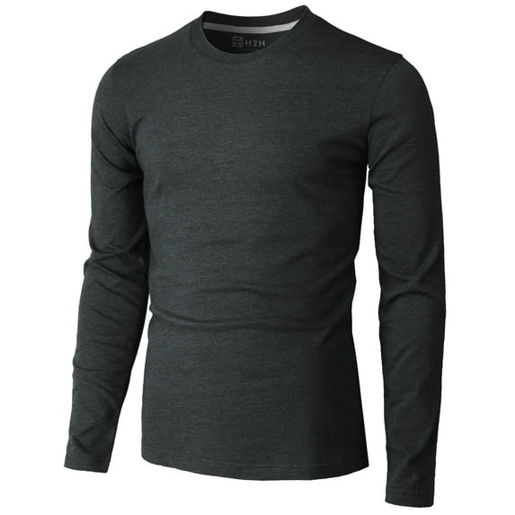 H2H Mens Casual Slim Fit Long Sleeve Crew-Neck T-Shirts CHARCOAL US M/ASIA L (CMTTL137)