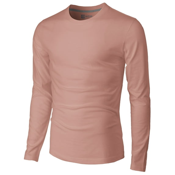 H2H Mens Casual Slim Fit Long Sleeve Crew-Neck T-Shirts CORALPINK US S/ASIA M (CMTTL137)