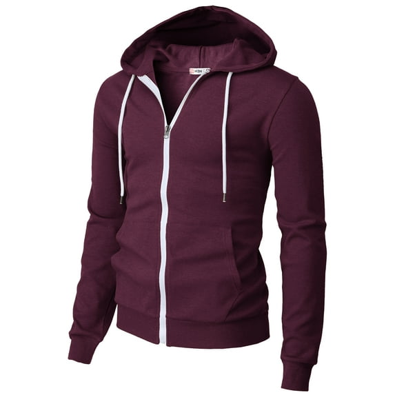 H2H Mens Casual Slim Fit Long Sleeve Lightweight Zip-up Hoodie With Kanga Pocket (CMOHOL048)