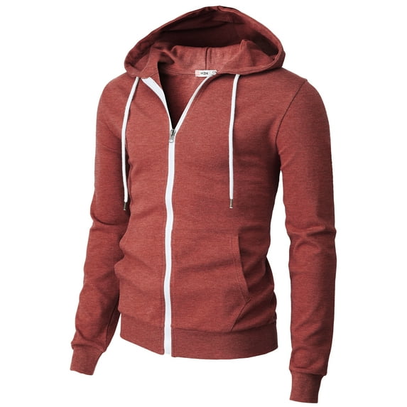 H2H Mens Casual Slim Fit Long Sleeve Lightweight Zip-up Hoodie With Kanga Pocket (CMOHOL048)