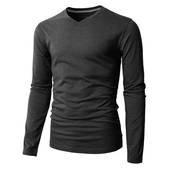 H2H Mens Casual Slim Fit Long Sleeve V-neck T-Shirts Of Various Colors CHARCOAL US XS/Asia S (KMTTL0374)
