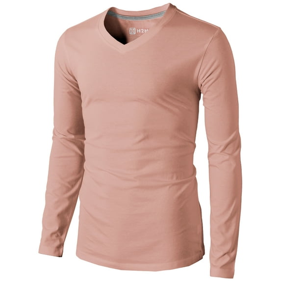 H2H Mens Casual Slim Fit Long Sleeve V-neck T-Shirts Of Various Colors CORALPINK US M/ASIA L (KMTTL0374)