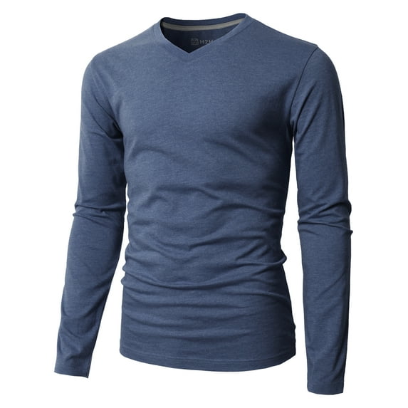H2H Mens Casual Slim Fit Long Sleeve V-neck T-Shirts Of Various Colors DARKBLUE US XS/Asia S (KMTTL0374)