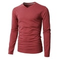 thumbnail image 1 of H2H Mens Casual Slim Fit Long Sleeve V-neck T-Shirts Of Various Colors MAROON US S/Asia M (KMTTL0374), 1 of 6