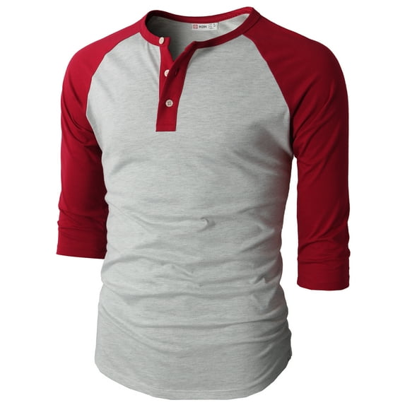 H2H Mens Casual Slim Fit Raglan 3/4 Sleeve Henley T-Shirts(CMTTS0174)