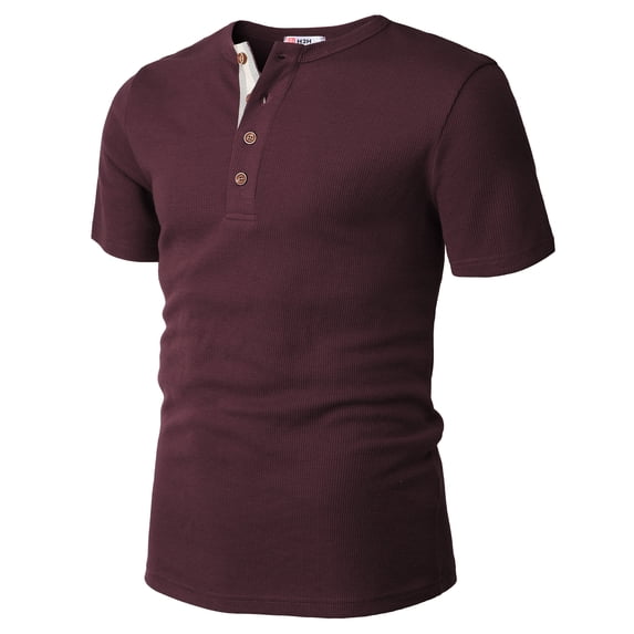 H2H Mens Casual Slim Fit Short Sleeve Henley T Shirts of Waffle Cotton BURGUNDY US XL/Asia 2XL (CMTTS240)