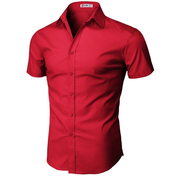 H2H Mens Casual Slim Fit Short Sleeve Shirts RED US L/ASIA XL (KMTSTS0132)