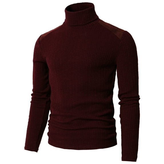 H2H Mens Casual Slim Fit Turtleneck Pullover Sweater Lightweight Pointed Shoulder Patched (CMTTL099)