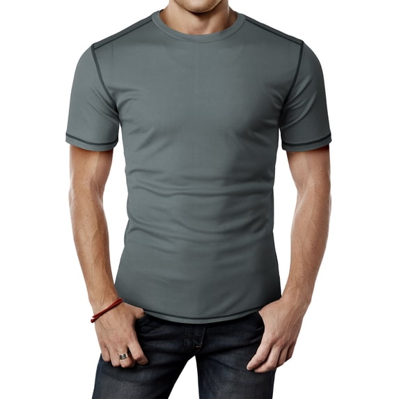 H2H Mens Cool Dry Compression Short Sleeve T-Shirts GRAY US 2XL/Asia 3XL (CMTTS264)