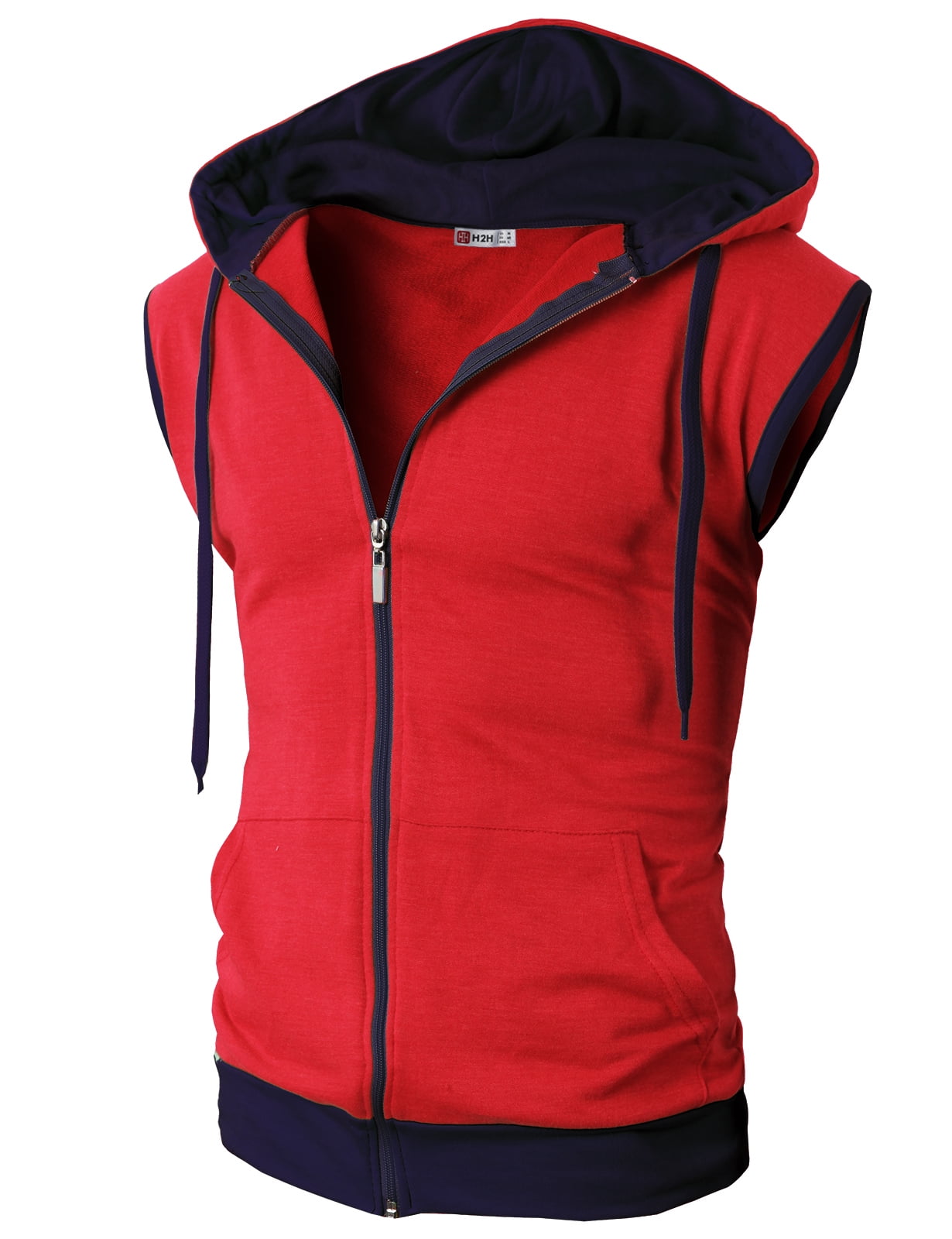 Red sleeveless sales zip up hoodie