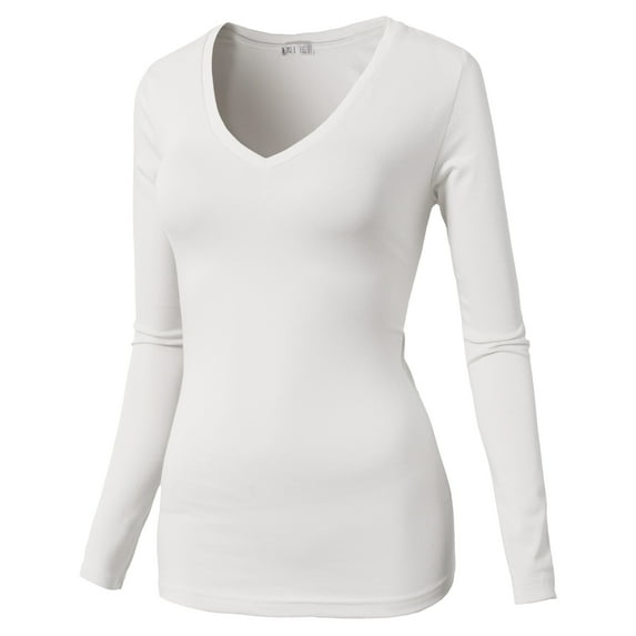 H2H Womens Basic Slim Fit Soft Long Sleeve V Neck Cotton T-Shirt WHITE US 2XL/Asia 2XL (CWTTL0172)