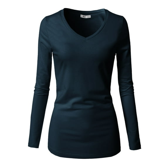 H2H Womens Vneck Slim Cut Henley Long Sleeve City Casual Tshirts NAVY US XL/Asia XL (CWTTL0250)