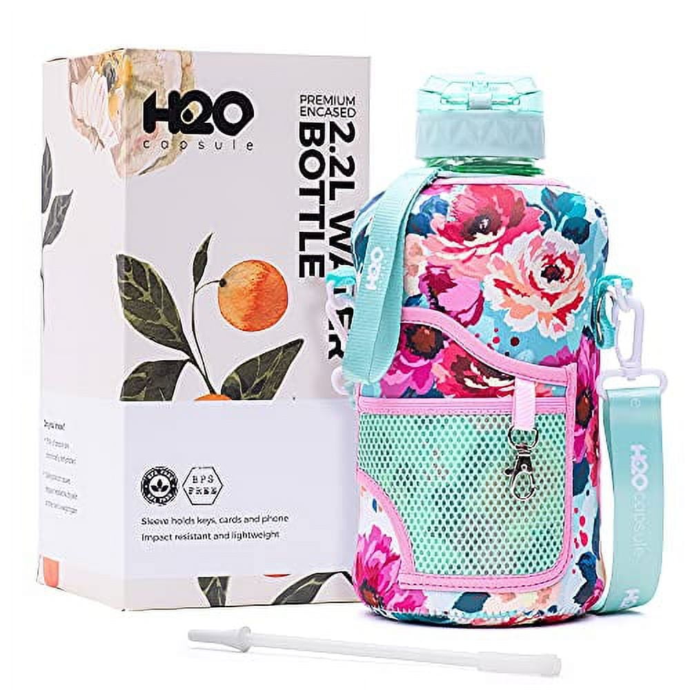 H2O Capsule Inspo Half Gallon Water Bottle with Time Marker and Straw Motivational Hydration Tracker Jug Big BPA-Free Food-Safe Leakproof Drinking