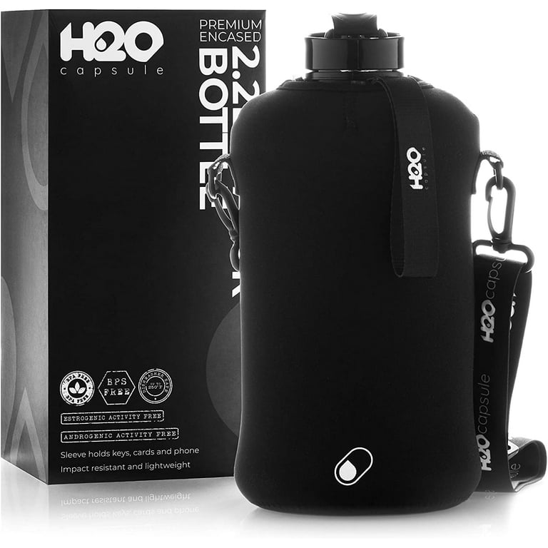 HYDRARANK Half Gallon Water Bottle with Storage Sleeve & Straw Lid - BPA Free, Big Capacity, 74 Ounce (2.2 Liter) Reusable Large Water Jug with Handle
