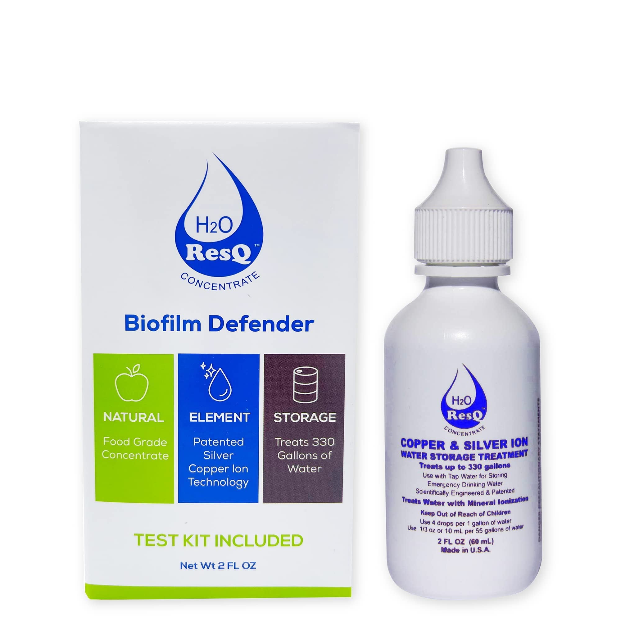 H2O ResQ Water Storage, Natural and Patented Formula, Treats 330 Gallons, Keeps Water Fresh for 5 Years, Test Kit Included!!
