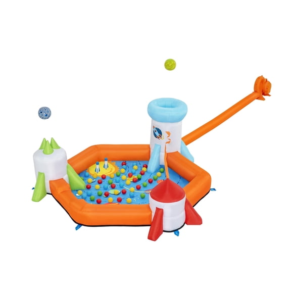 H2OGO! Inflatable Mega Play Center - CosmoKids - 85" Spaceship Ball Pit, 50 Balls, 2 Foam Rockets, 2 Planets, Electric Air Blower, In-Outdoor, Kids 3+