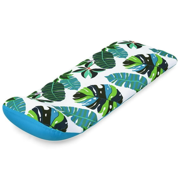H2OGO! Blissful Drifter Fabric Floating Mat - 72" x 28.5", Tropical, Inflatable Pool Lounger, Pillow Cushion, Removable Washable UPF Cover, Water Play