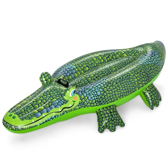 H2OGO! Buddy Croc Ride-On - Inflatable Crocodile, 60" x 28" - Bestway, Kids Pool Accessory, Water Float, Heavy Duty Handles, Easy Inflate & Deflate, Suitable For Ages 3+