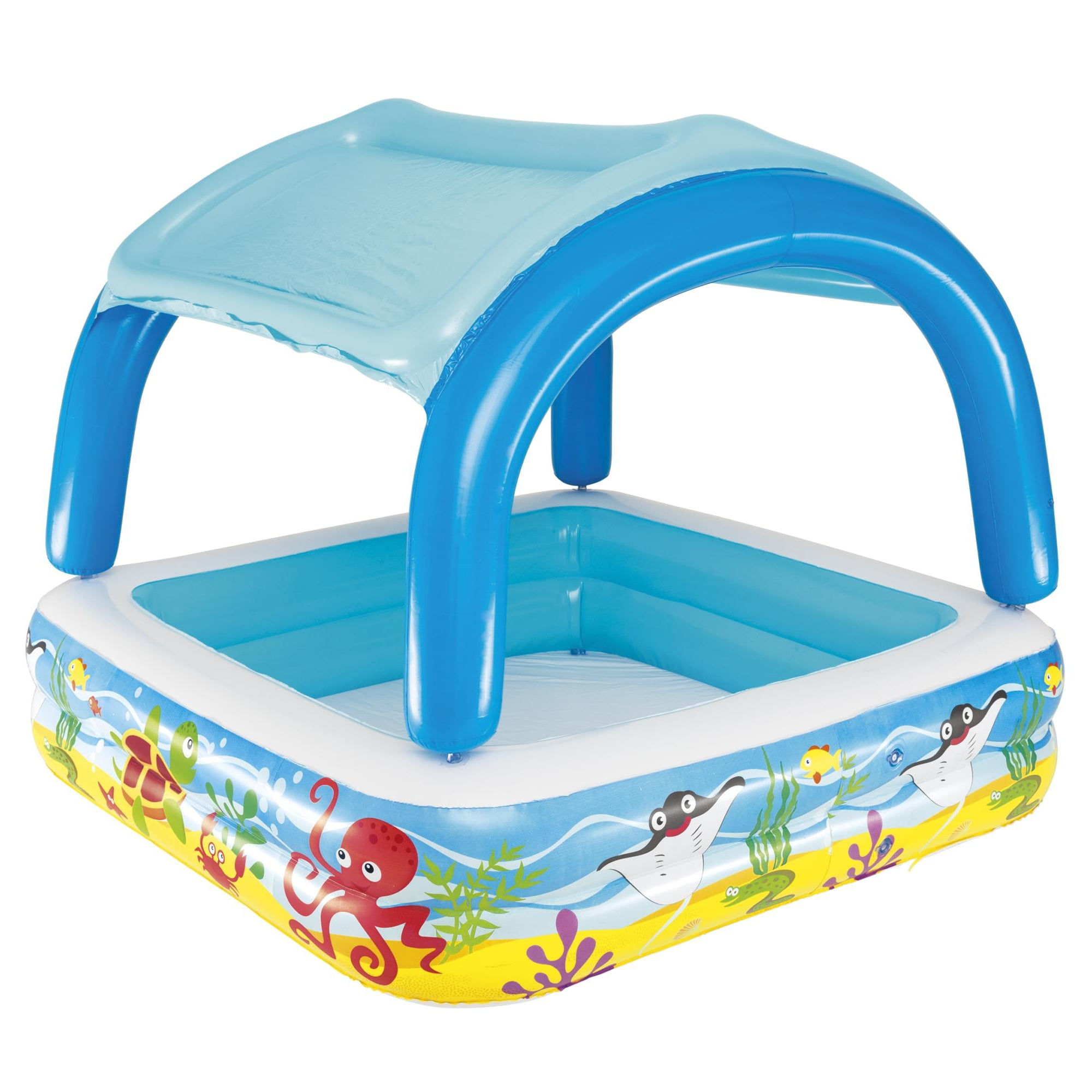 H2OGO! Canopy Play Pool - 55" x 55" x 45"  - Bestway, Kids Inflatable Water Pool, With Detachable UV Protective Sunshade, Ocean Creatures Design, 70 Gallon Capacity, Ages 2+