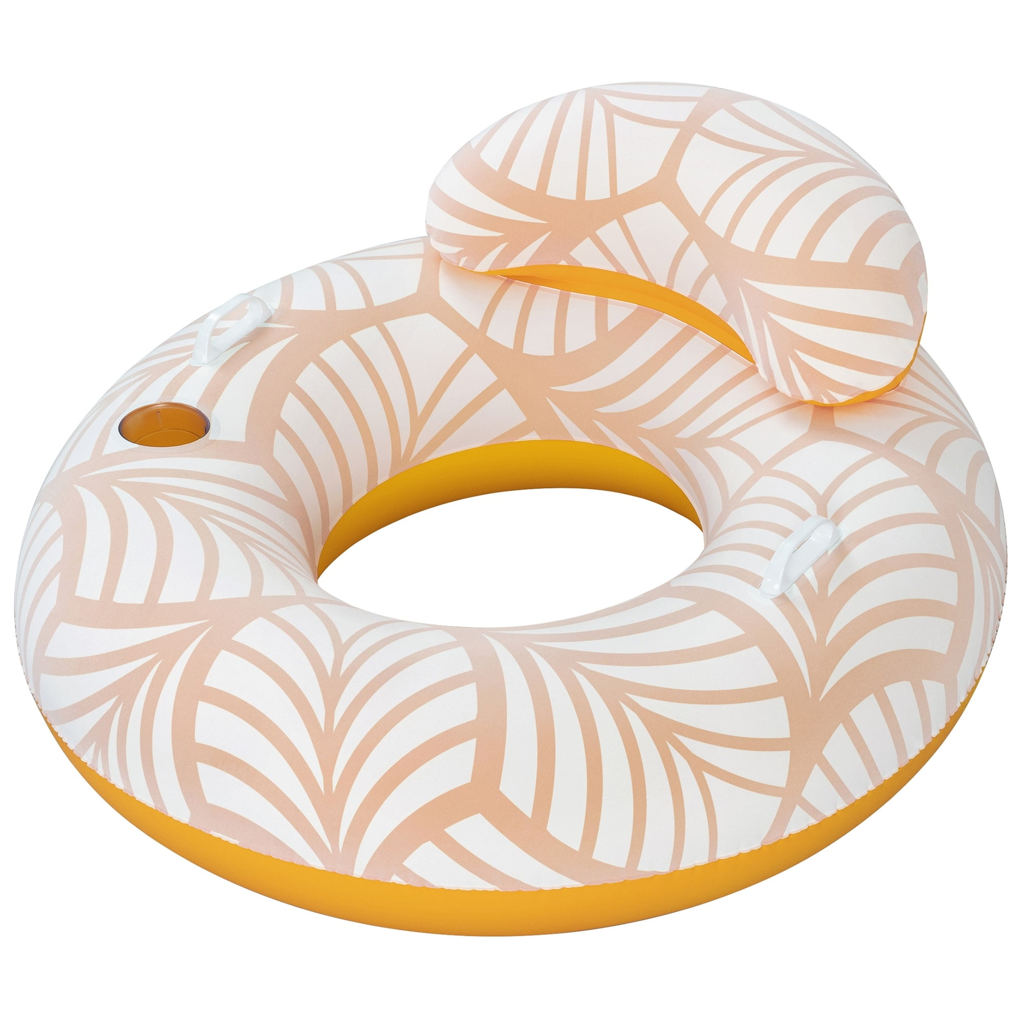 H2OGO! Comfort Plush Deluxe Swim Tube 46.5" x 46"  - Bestway,  Yellow & White, Inflatable Water Float, Built-In Cupholder,, Comfortable Pillow, 2 Way Valve Easy Inflate & Deflate