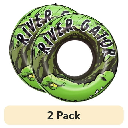 (2 pack) H2OGO! Green River Gator 47" Pool Ring Float with Grab Rope, Adult Unisex