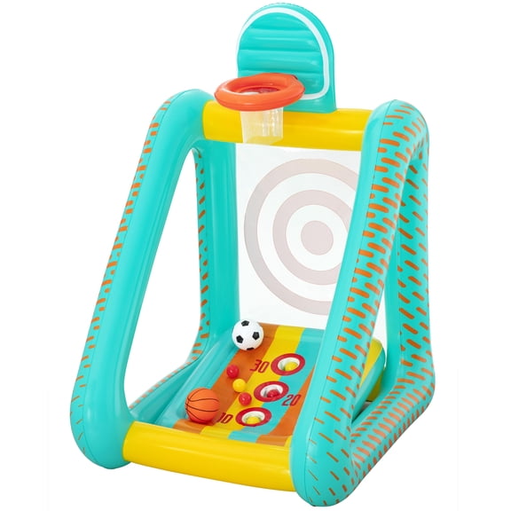 H2OGO! Inflatable Yard Game - Perfect Aim - 3-In-1: Basketball-Soccer-Skee Toss, Green & Yellow Sports Arena Center, Outdoor Active Play Toy, Kids 5+