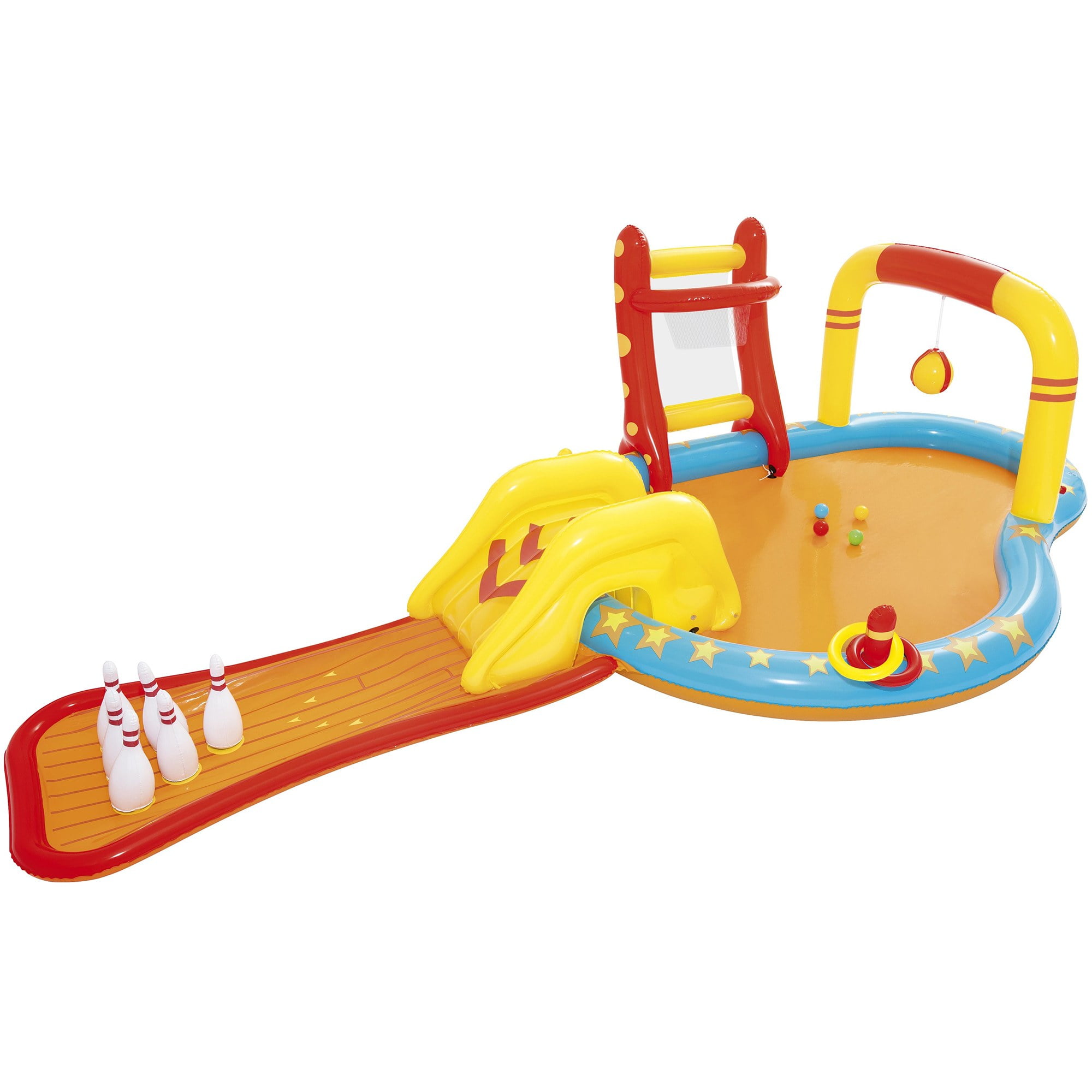Bestway: H2OGO! Lil' Champ Play Center - Inflatable Sports Activity & Mini Waterpark, Sprayer-Slide-Kiddie Pool, Bowling-Basketball-Ring Toss, Kids 3+